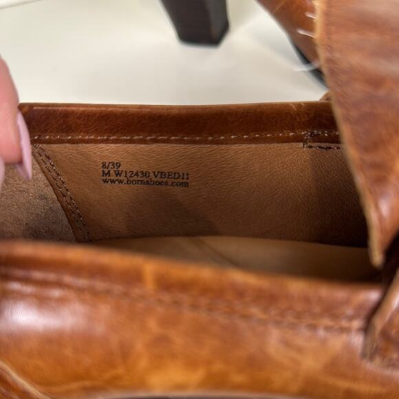 Born Brown Leather Heeled Loafers with Vintage Charm - Picture 2 of 10
